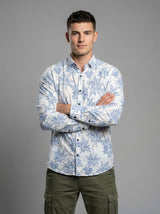 Men's THE SHOWFINE Blue Palm Print Slim-Fit Button-Down Shirt
