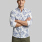 Men's Slim Fit Navy Palm Tree Print White Resort Shirt