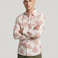 Men's Slim Fit Terracotta Palm Print Linen Blend Shirt