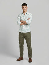 Premium Cotton Slim-Fit Palm Print Resort Shirt - Green/White
