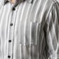 Men's Grey and White Striped Long Sleeve Button-Down Shirt
