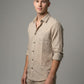 Men's Soft Crem Casual Long Sleeve Striped Button-Down Shirt