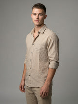 Men's Soft Crem Casual Long Sleeve Striped Button-Down Shirt