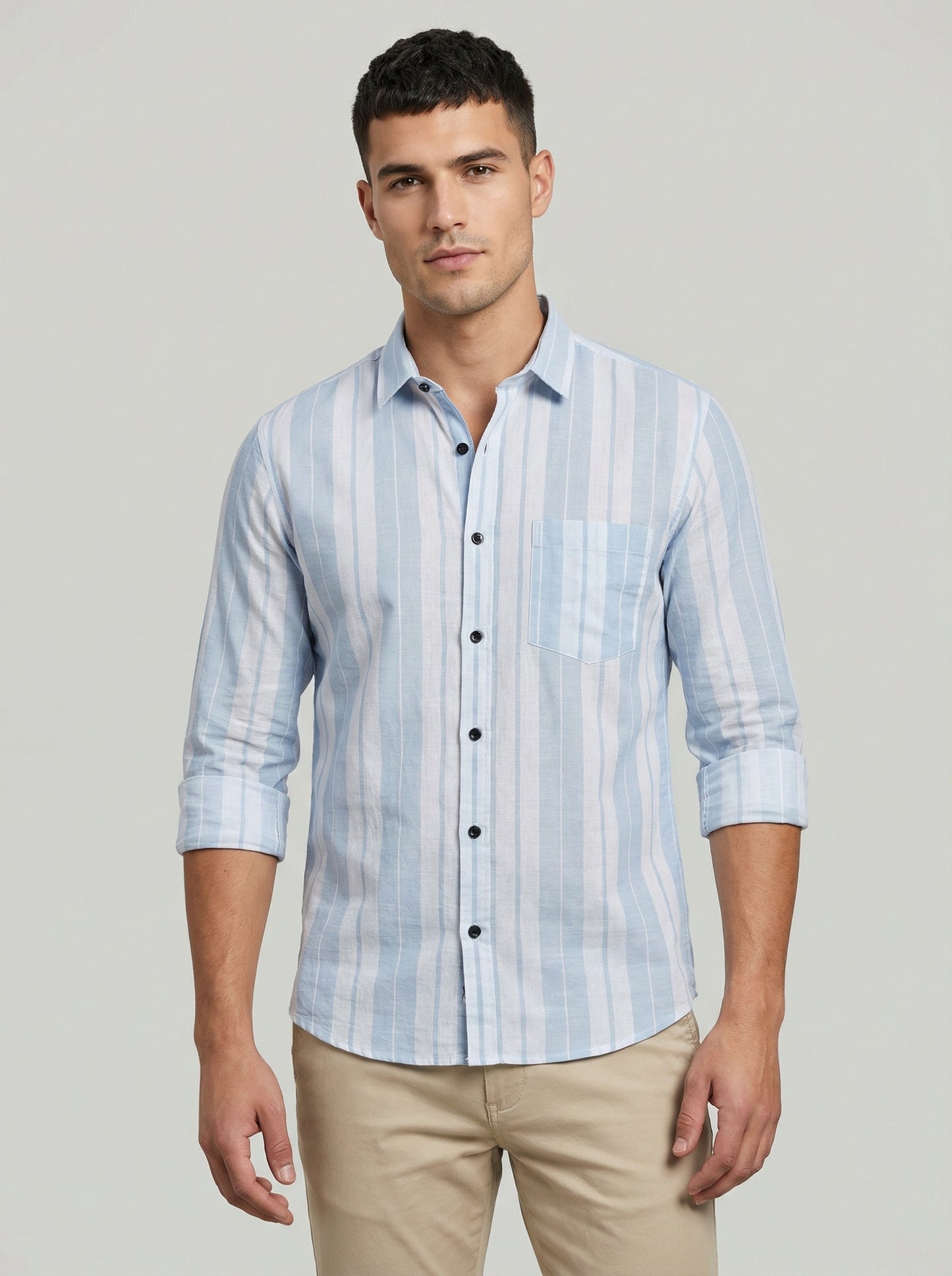 Men's Premium Vertical Striped Linen Casual Long Sleeve Button-Down Shirt