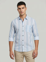 Men's Premium Vertical Striped Linen Casual Long Sleeve Button-Down Shirt