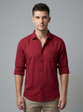 Men's Wine Red Textured Double Gauze Long Sleeve Button-Down Shirt