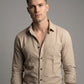 Men's Soft Crem Casual Long Sleeve Striped Button-Down Shirt