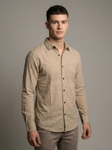 Men's Soft Crem Casual Long Sleeve Striped Button-Down Shirt