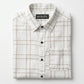 Men's Slim Fit Linen-Blend Windowpane Check Shirt in White & Tan
