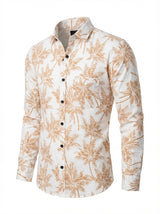Men's Premium Linen-Blend Palm Print Long Sleeve Shirt